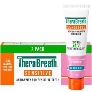 TheraBreath Sensitive Toothpaste, 24/7 Sensitivity Relief (1), With Fluoride For Anticavity Protection, Gentle Mint, 4 Oz - 2-Pack
