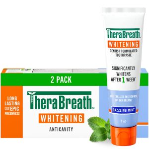 TheraBreath Whitening Toothpaste, Peroxide-Free & Anticavity, Dazzling Mint - 2-Pack